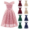 Women Lace Skater Dress Off the Shoulder Bow Pleated A-Line Bridesmaid Evening Party Gown Dress