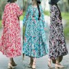 Women Cotton Linen Dress Vintage Print O-Neck Long Sleeve Boho Loose Plus Size Long Dress Black/Light Blue/Burgundy