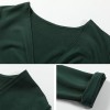 Women Dress Pure Color Deep V Neck Twist Ruching Splits Long Sleeve Slim Midi Elegant One-Piece