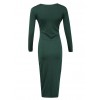 Women Dress Pure Color Deep V Neck Twist Ruching Splits Long Sleeve Slim Midi Elegant One-Piece