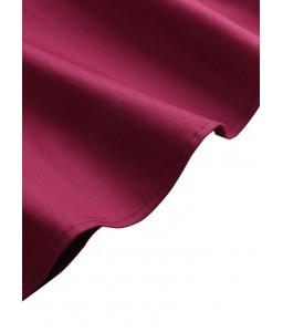 Elegant Women Off Shoulder Dress V Neck Short Sleeve Solid Pleated Cocktail Party A-line Swing Dress Burgundy/Dark Blue