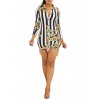 New Fashion Women Shirt Dress Striped Print Three Quarter Sleeve Button Vintage Mini Dress Blue/Yellow