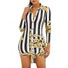 New Fashion Women Shirt Dress Striped Print Three Quarter Sleeve Button Vintage Mini Dress Blue/Yellow