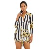 New Fashion Women Shirt Dress Striped Print Three Quarter Sleeve Button Vintage Mini Dress Blue/Yellow