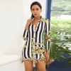 New Fashion Women Shirt Dress Striped Print Three Quarter Sleeve Button Vintage Mini Dress Blue/Yellow