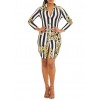 New Fashion Women Shirt Dress Striped Print Three Quarter Sleeve Button Vintage Mini Dress Blue/Yellow