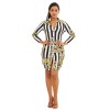 New Fashion Women Shirt Dress Striped Print Three Quarter Sleeve Button Vintage Mini Dress Blue/Yellow