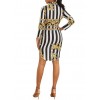 New Fashion Women Shirt Dress Striped Print Three Quarter Sleeve Button Vintage Mini Dress Blue/Yellow