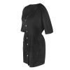 Women V Neck Loose Dress Half Sleeves Pockets Vintage Casual Mini Dress Tunics