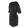 Women V Neck Loose Dress Half Sleeves Pockets Vintage Casual Mini Dress Tunics