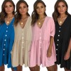 Women V Neck Loose Dress Half Sleeves Pockets Vintage Casual Mini Dress Tunics