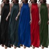 Women Sleeveless Maxi Dress Crocheted Lace Hollow Out Spaghetti Shoulder Straps Slit Side Holiday Boho Casual Long Dress