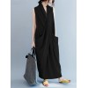 Women Casual Long Dress Oversized Deep V-Neck Sleeveless Cross Pockets Party Maxi Dress