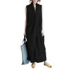 Women Casual Long Dress Oversized Deep V-Neck Sleeveless Cross Pockets Party Maxi Dress