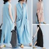 Women Casual Long Dress Oversized Deep V-Neck Sleeveless Cross Pockets Party Maxi Dress