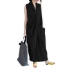 Women Casual Long Dress Oversized Deep V-Neck Sleeveless Cross Pockets Party Maxi Dress