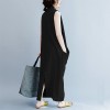 Women Casual Long Dress Oversized Deep V-Neck Sleeveless Cross Pockets Party Maxi Dress