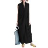 Women Casual Long Dress Oversized Deep V-Neck Sleeveless Cross Pockets Party Maxi Dress