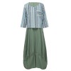 Women Casual Loose Fake Two Piece Dress O Neck Long Sleeve Pocket Vintage Plus Size Long Dress Light Blue/Green