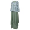 Women Casual Loose Fake Two Piece Dress O Neck Long Sleeve Pocket Vintage Plus Size Long Dress Light Blue/Green