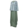 Women Casual Loose Fake Two Piece Dress O Neck Long Sleeve Pocket Vintage Plus Size Long Dress Light Blue/Green