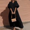 Women Summer Cotton Loose Maxi Dress Vintage Half Lantern Sleeve Button Oversized Solid Big Hem Long Dress