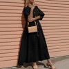 Women Summer Cotton Loose Maxi Dress Vintage Half Lantern Sleeve Button Oversized Solid Big Hem Long Dress