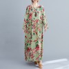 Women Dress Floral Print Multi Color O-Neck Long Sleeve Vintage Casual Loose Beach Holiday