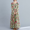 Women Dress Floral Print Multi Color O-Neck Long Sleeve Vintage Casual Loose Beach Holiday