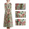 Women Dress Floral Print Multi Color O-Neck Long Sleeve Vintage Casual Loose Beach Holiday