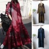 Women Cotton Vintage Plaid Dress Turn Down Collar Long Sleeve Side Pocket Casual Loose Plus Size Robe Gown