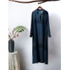 Women Cotton Vintage Plaid Dress Turn Down Collar Long Sleeve Side Pocket Casual Loose Plus Size Robe Gown