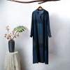 Women Cotton Vintage Plaid Dress Turn Down Collar Long Sleeve Side Pocket Casual Loose Plus Size Robe Gown