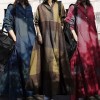 Women Cotton Vintage Plaid Dress Turn Down Collar Long Sleeve Side Pocket Casual Loose Plus Size Robe Gown