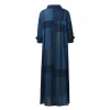 Women Cotton Vintage Plaid Dress Turn Down Collar Long Sleeve Side Pocket Casual Loose Plus Size Robe Gown