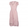 Women Midi Dress V-Neck Sleeveless Elastic Waist Ruffle Hem Dress Lace Splicing Solid Color Cute Casual Dress