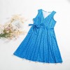 Women Printed Dress Vintage Belted V-Neck Sleeveless Mini Dress Holiday Beach Summer Vestido