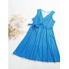 Women Printed Dress Vintage Belted V-Neck Sleeveless Mini Dress Holiday Beach Summer Vestido