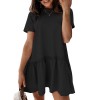 Women Mini Dress Short Sleeve O-neck Ruffle Hem Solid Color Loose Casual Dress