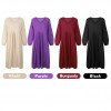 Women Solid Color Dress V Neck Long Sleeve Elastic Cuff Ruched Loose Summer Dress