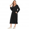 Women Solid Color Dress V Neck Long Sleeve Elastic Cuff Ruched Loose Summer Dress