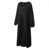 Women Solid Color Dress V Neck Long Sleeve Elastic Cuff Ruched Loose Summer Dress