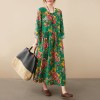 Women Vintage Loose Floral Dress Long Sleeves Pockets Holiday Dress for Fall Winter