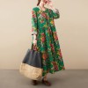 Women Vintage Loose Floral Dress Long Sleeves Pockets Holiday Dress for Fall Winter