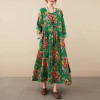 Women Vintage Loose Floral Dress Long Sleeves Pockets Holiday Dress for Fall Winter