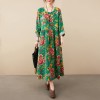 Women Vintage Loose Floral Dress Long Sleeves Pockets Holiday Dress for Fall Winter