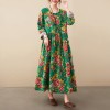 Women Vintage Loose Floral Dress Long Sleeves Pockets Holiday Dress for Fall Winter