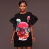 Women Plus Size T-shirt Dress Colorblock Bird Floral Print Appliqued Ruffle Sleeve Casual Loose Mini One-Piece