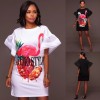 Women Plus Size T-shirt Dress Colorblock Bird Floral Print Appliqued Ruffle Sleeve Casual Loose Mini One-Piece