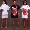 Women Plus Size T-shirt Dress Colorblock Bird Floral Print Appliqued Ruffle Sleeve Casual Loose Mini One-Piece